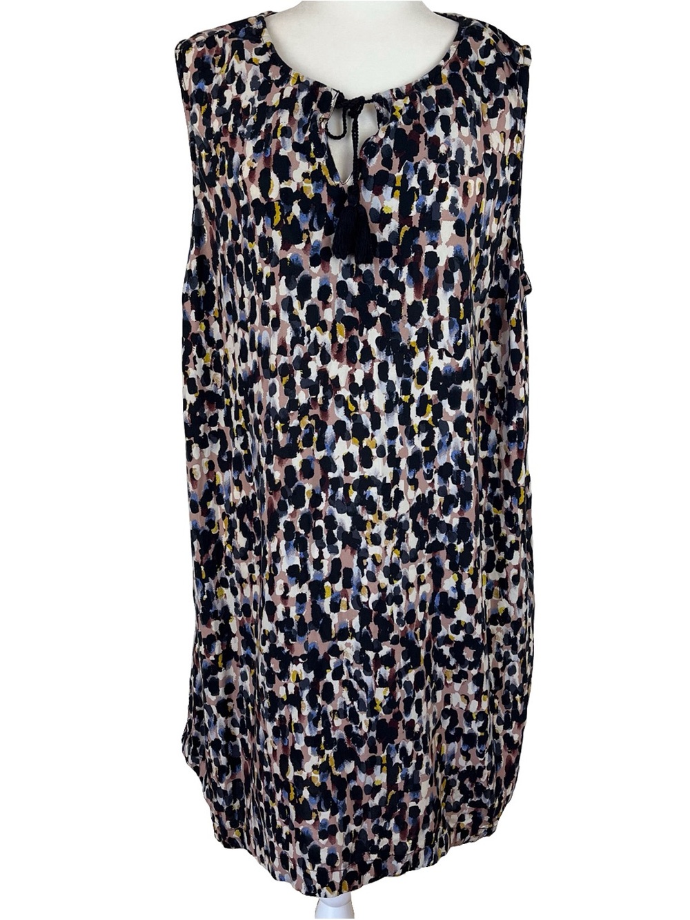Beach Lunch Lounge Abstract Leopard Split V Neck Midi Boho Shift Dress Size 1X